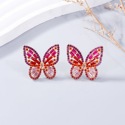 Alloy Inlaid Rhinestone Butterfly Earrings Style C One Size