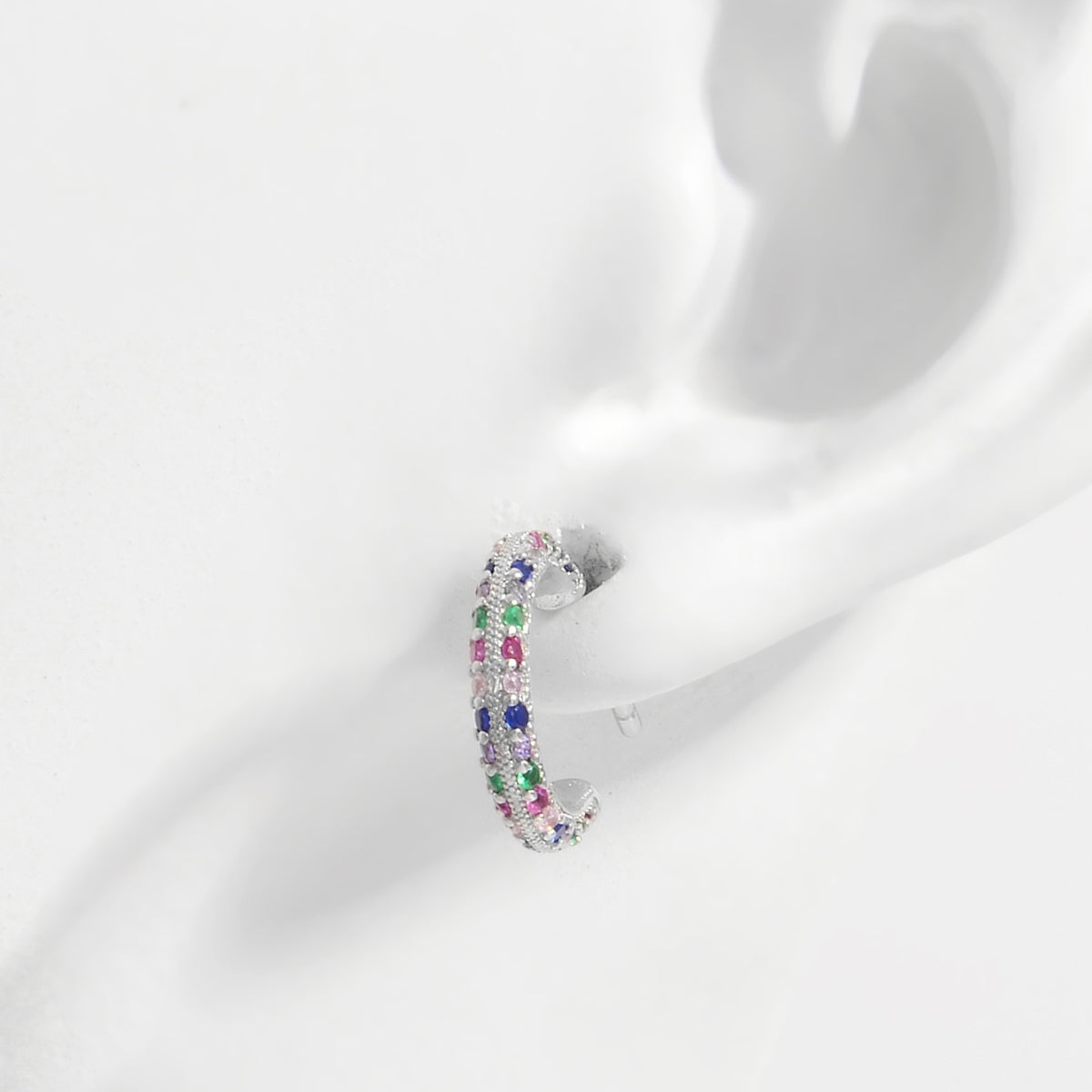925 Sterling Silver Contrast Zircon Earrings Silver One Size