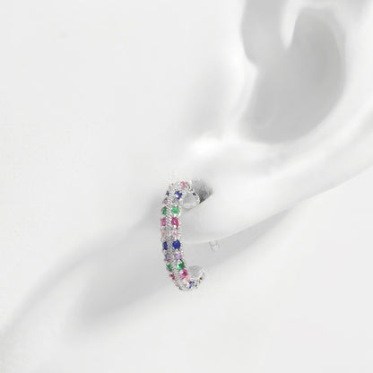 925 Sterling Silver Contrast Zircon Earrings Silver One Size