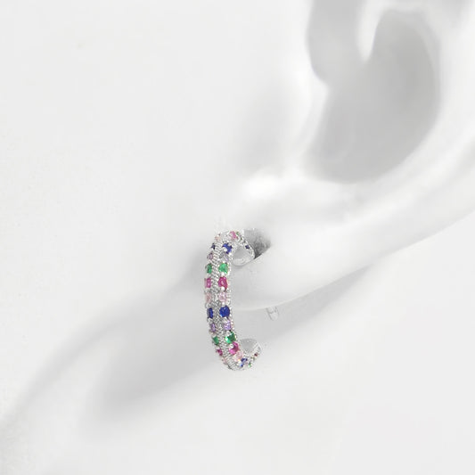 925 Sterling Silver Contrast Zircon Earrings Silver One Size