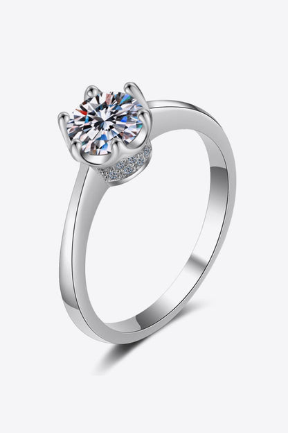 1 Carat Moissanite Rhodium-Plated Solitaire Ring Silver