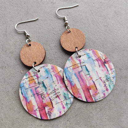 Round Shape Wooden Dangle Earrings Style E One Size