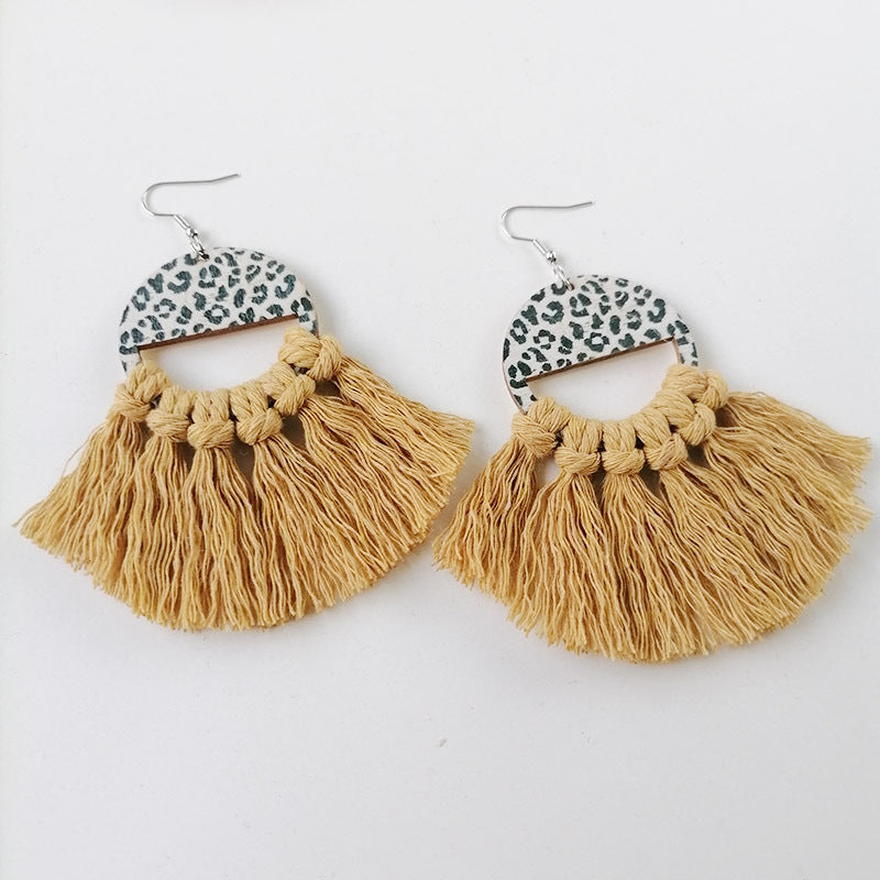Tassel Detail Leopard Drop Earrings Yellow One Size