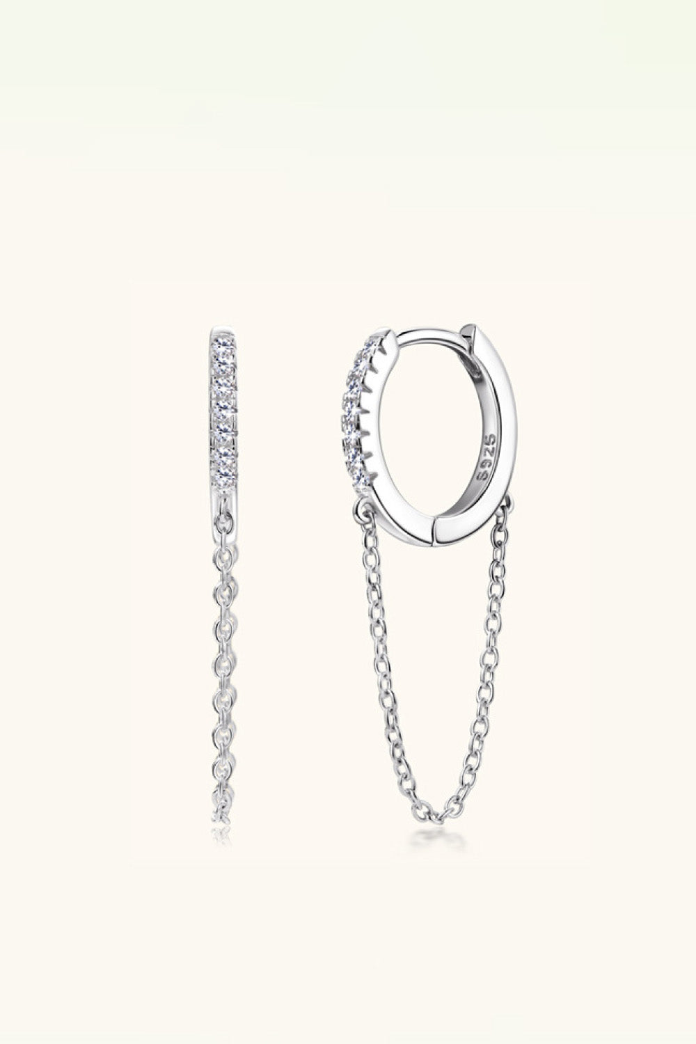 Moissanite 925 Sterling Silver Huggie Earrings with Chain Silver One Size