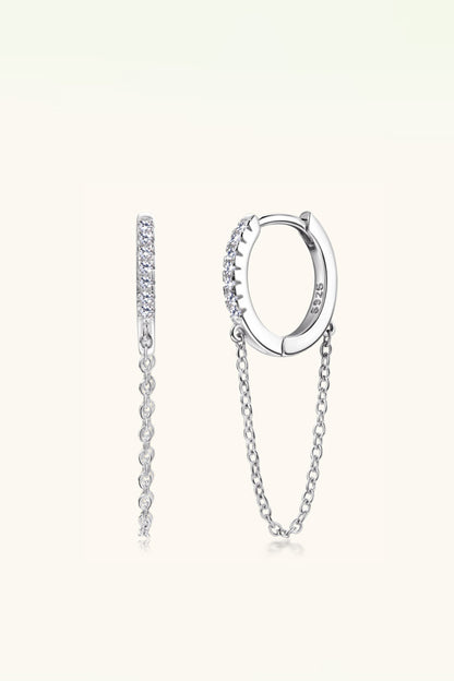 Moissanite 925 Sterling Silver Huggie Earrings with Chain Silver One Size