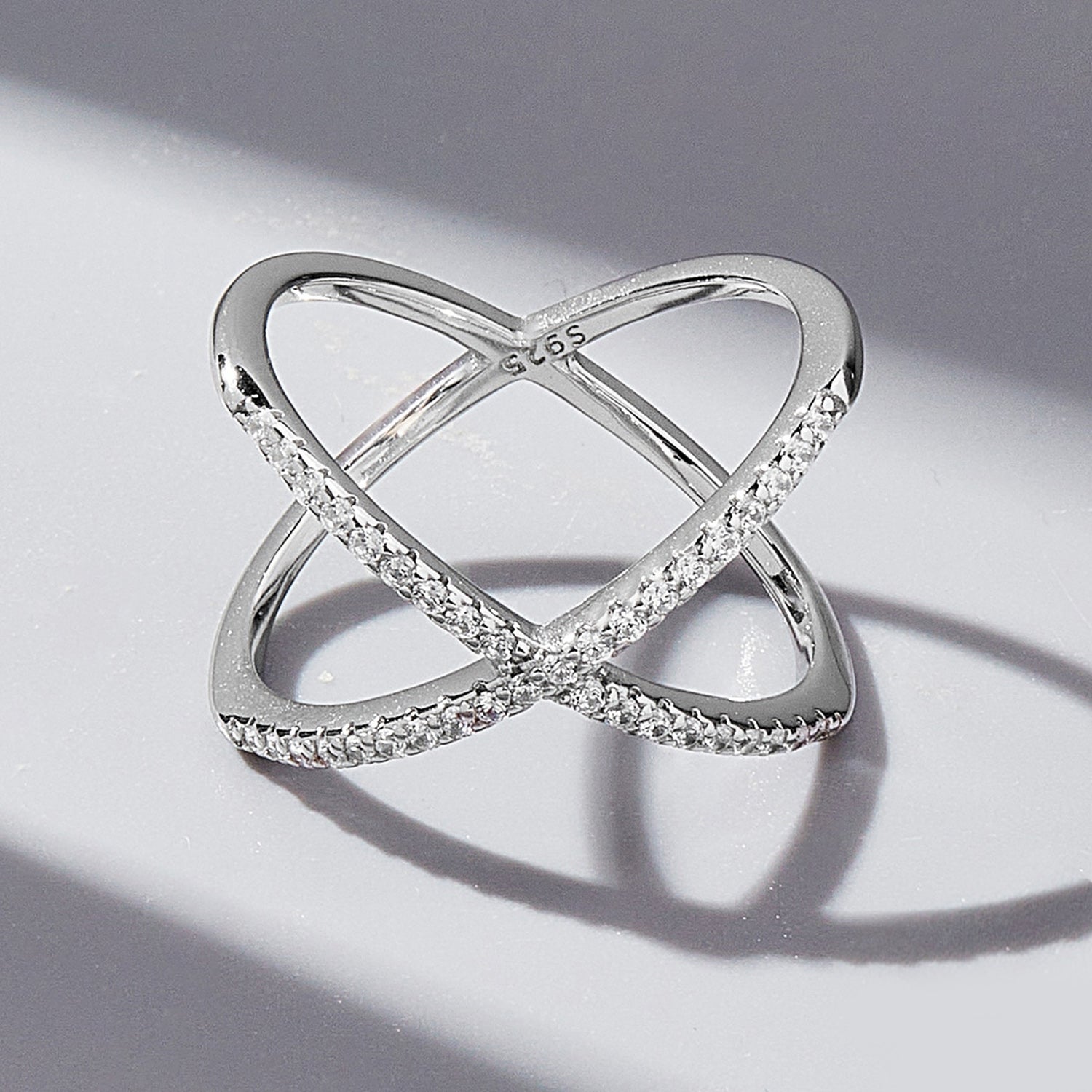 X Shape Inlaid Zircon 925 Sterling Silver Ring Silver