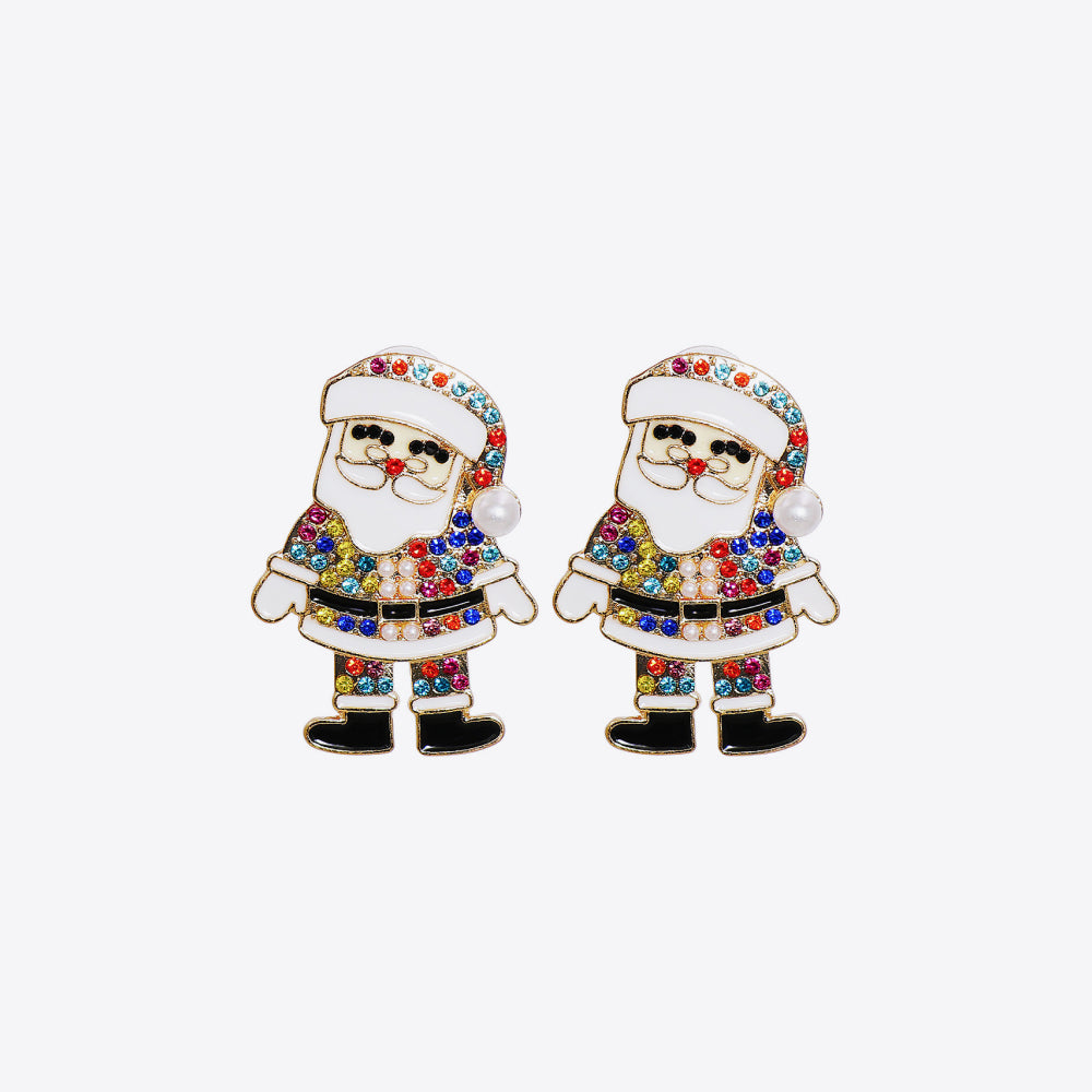 Rhinestone Alloy Earrings Santa One Size