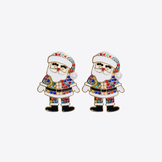 Rhinestone Alloy Earrings Santa One Size