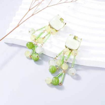 Acrylic Bead Dangle Earrings Gum Leaf One Size