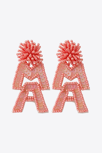 MAMA Beaded Dangle Earrings Coral One Size