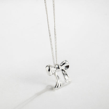 Copper Bow Shape Pendant Necklace Silver One Size