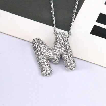 Copper Inlaid Zircon Letter Pendant Necklace Style M One Size