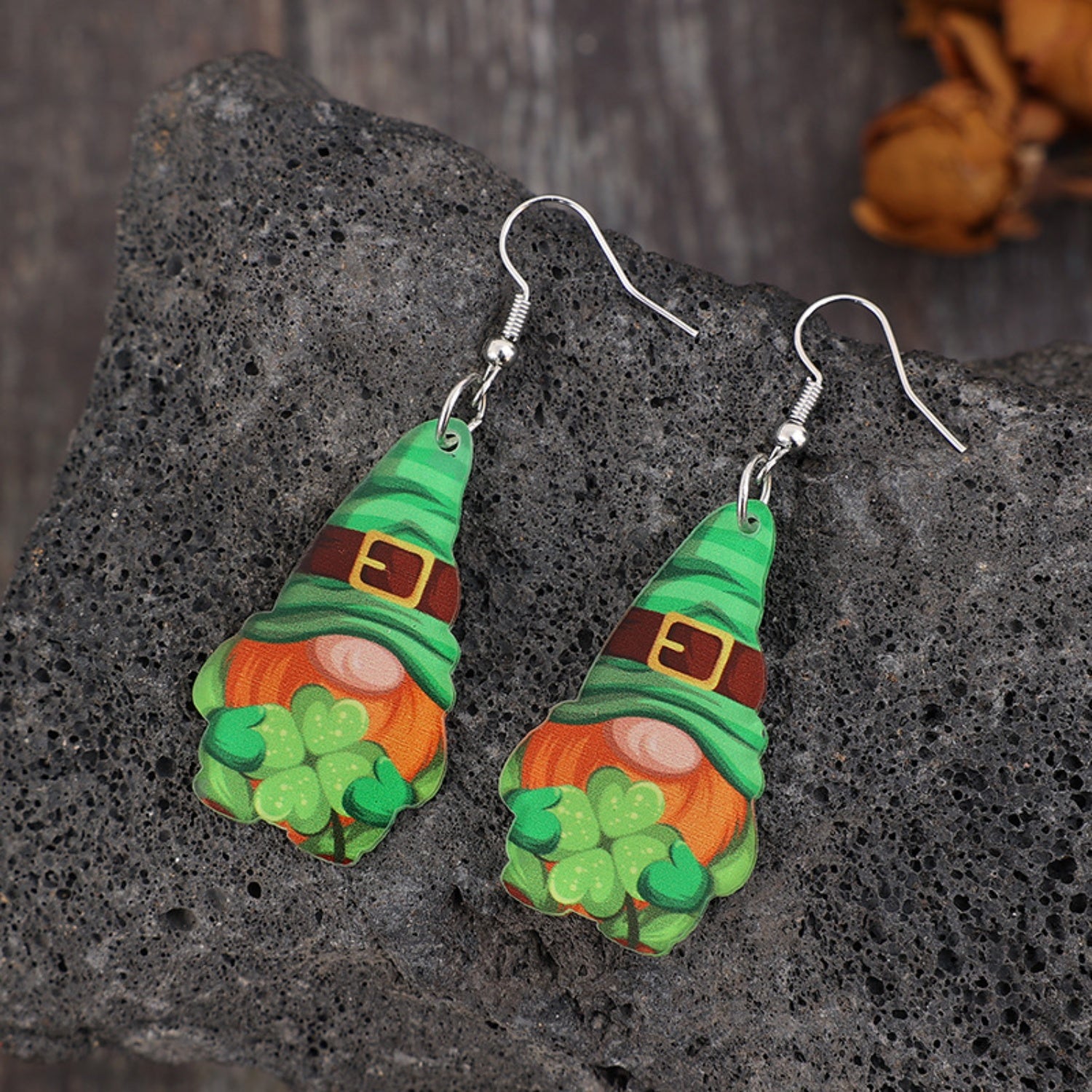 Wooden Alloy Dangle Earrings Green One Size