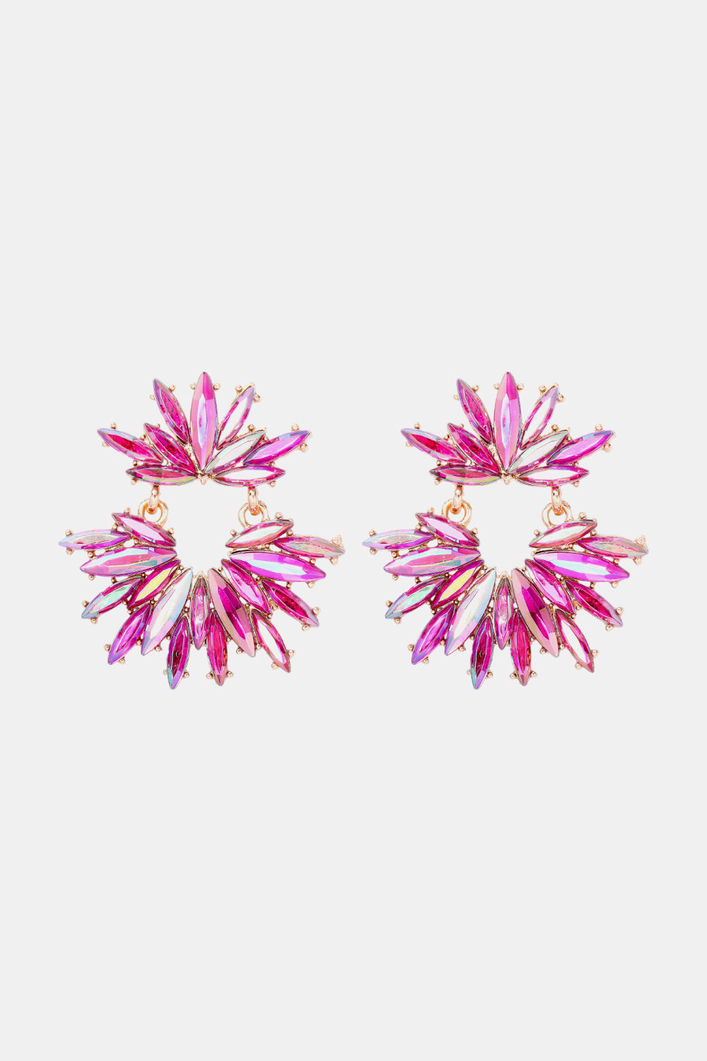 Flower Shape Glass Stone Dangle Earrings Hot Pink One Size