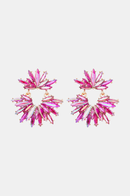 Flower Shape Glass Stone Dangle Earrings Hot Pink One Size