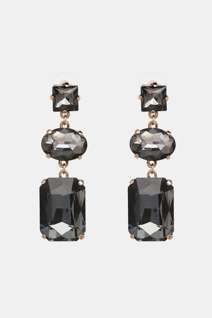 Geometrical Shape Glass Dangle Earrings Dark Gray One Size