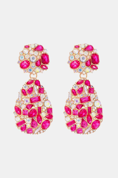 Teardrop Shape Zinc Alloy Dangle Earrings Hot Pink One Size