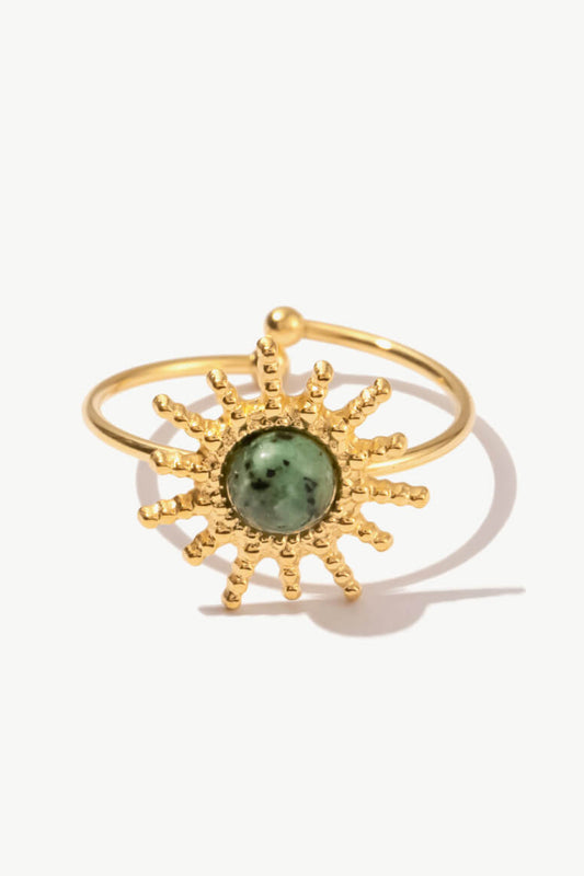 Natural Stone Sun Shape Open Ring Gold Sage One Size