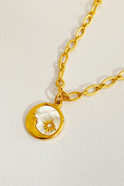 Round Pendant Stainless Steel Necklace Moon One Size