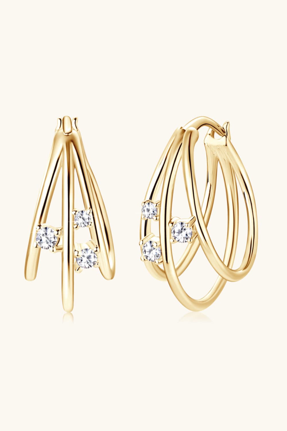 Moissanite 925 Sterling Silver Layered Earrings Gold One Size