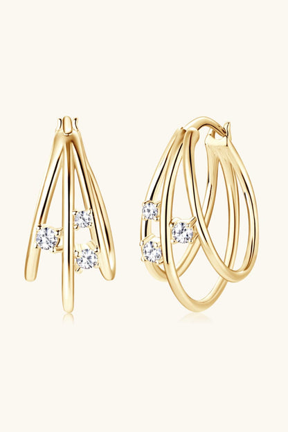 Moissanite 925 Sterling Silver Layered Earrings Gold One Size