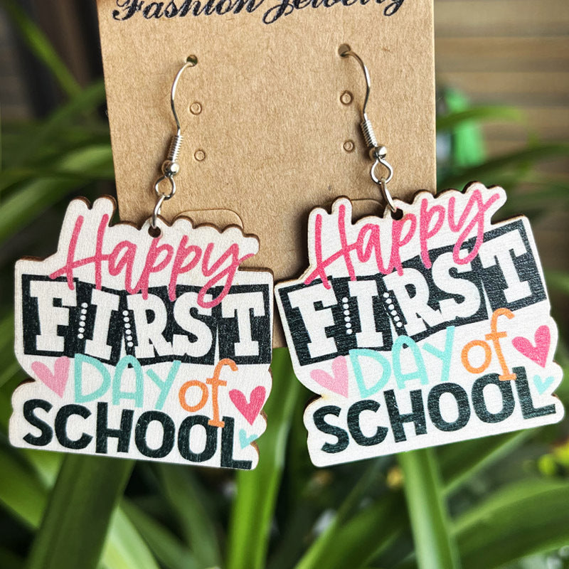 School Theme Wooden Dangle Earrings Style G One Size