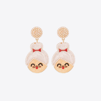 Rhinestone Alloy Mrs. Claus Earrings Ivory One Size