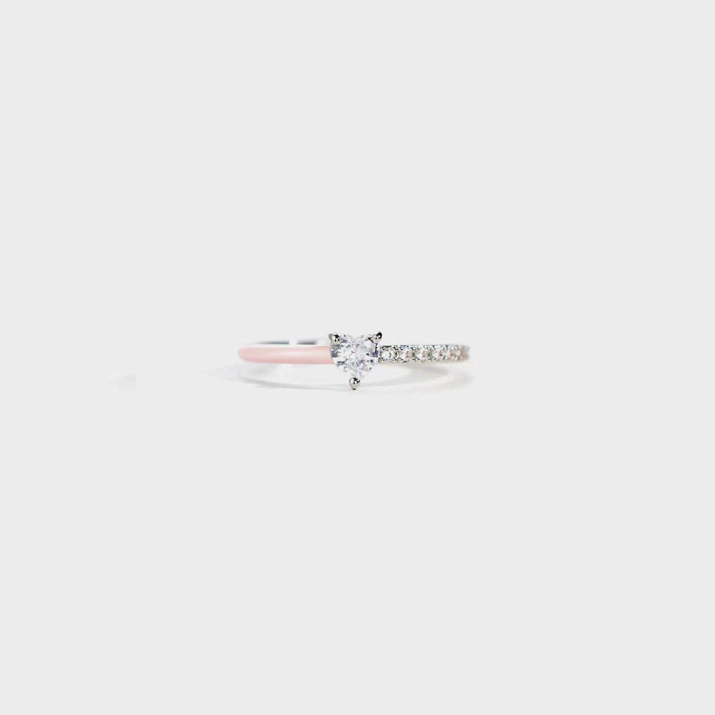 Heart Shape Inlaid Zircon Enamel Ring Blush Pink