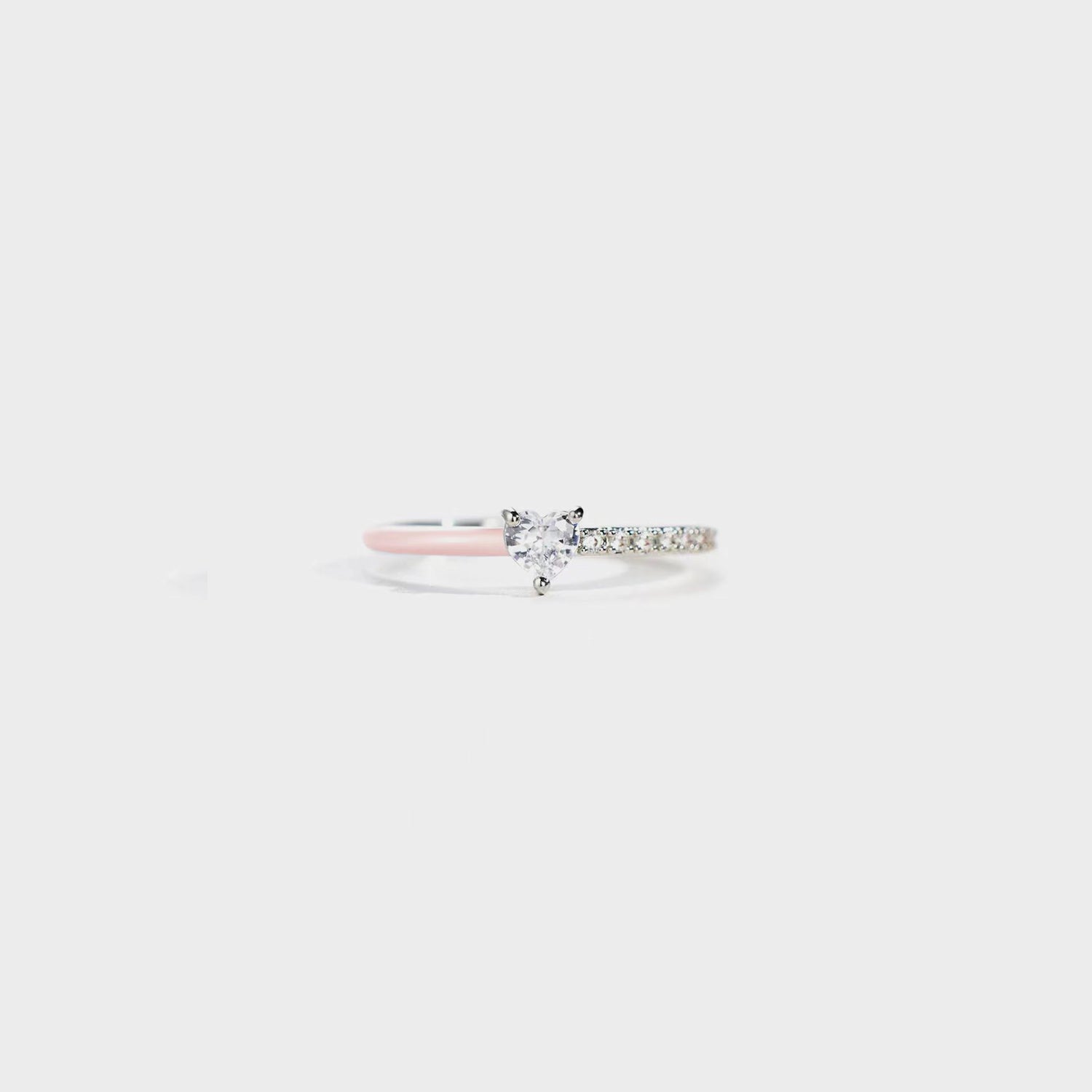 Heart Shape Inlaid Zircon Enamel Ring Blush Pink