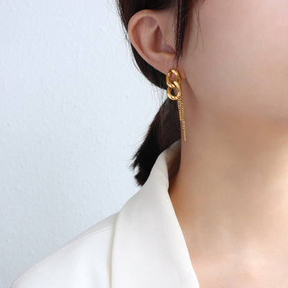 Titanium Steel Chain Shape Earrings Gold One Size