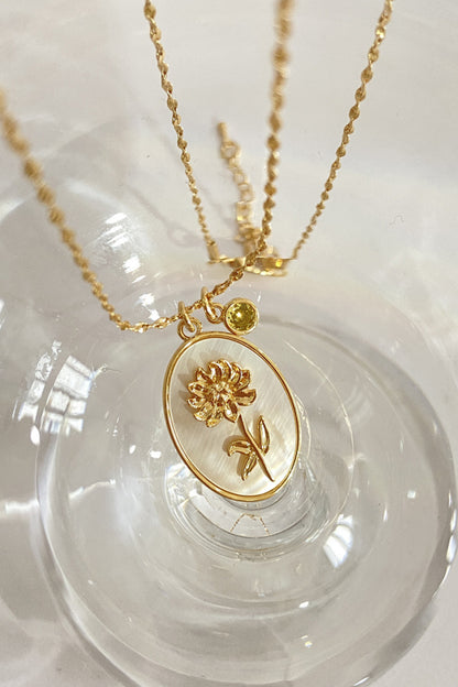 Flower Shell Pendant Copper Necklace November-Chrysanthemum One Size