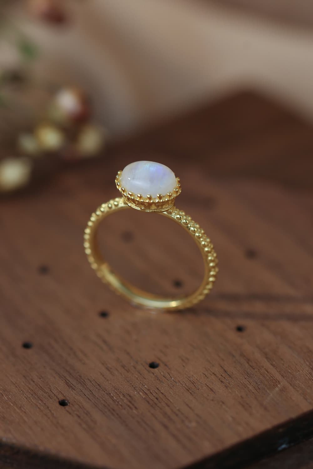Moonstone 925 Sterling Silver Ring Gold