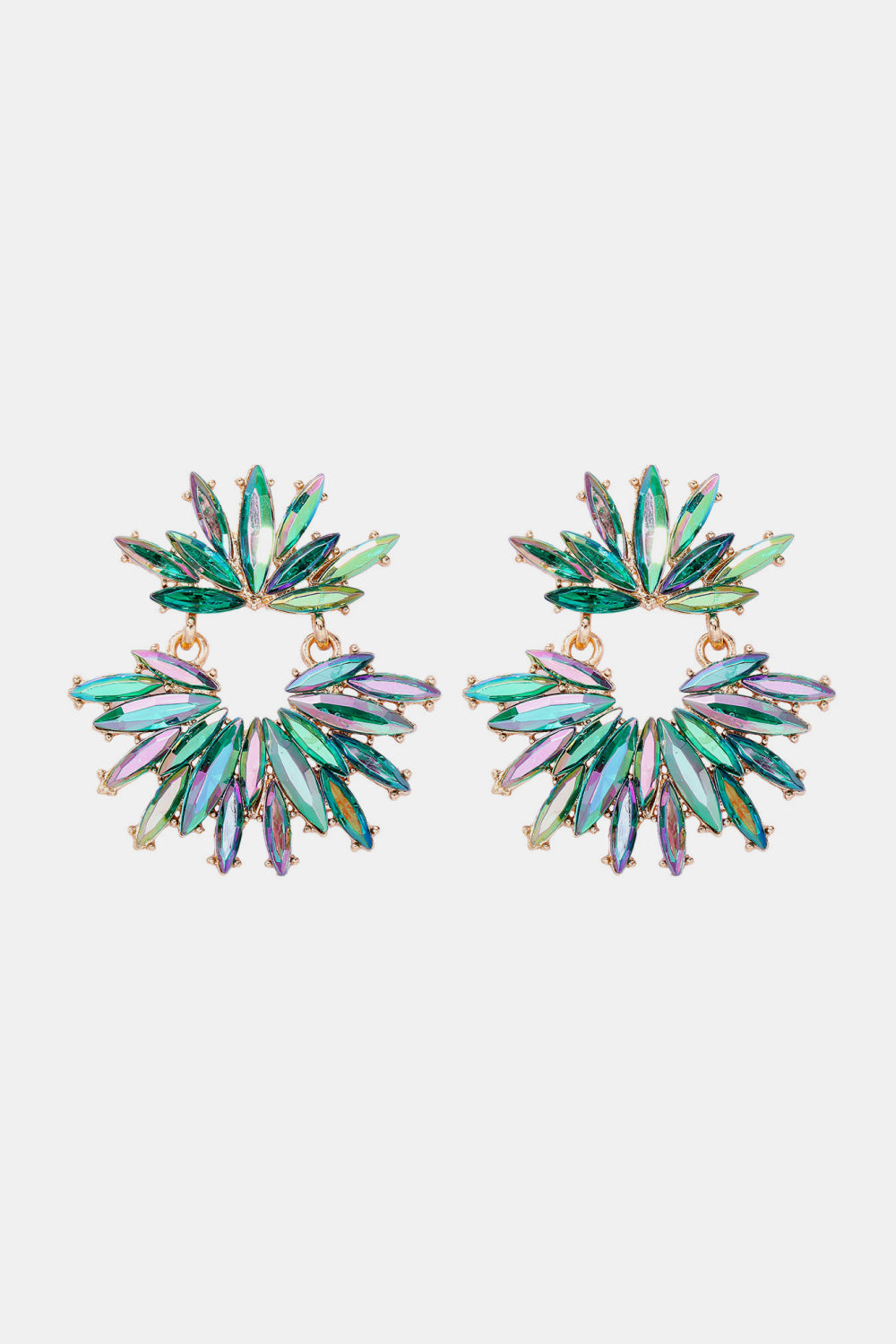 Flower Shape Glass Stone Dangle Earrings Mid Green One Size