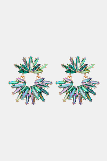 Flower Shape Glass Stone Dangle Earrings Mid Green One Size