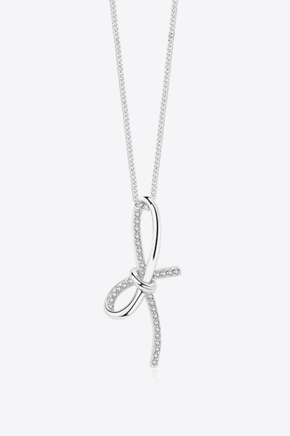 Zircon Bow Pendant Necklace Silver One Size