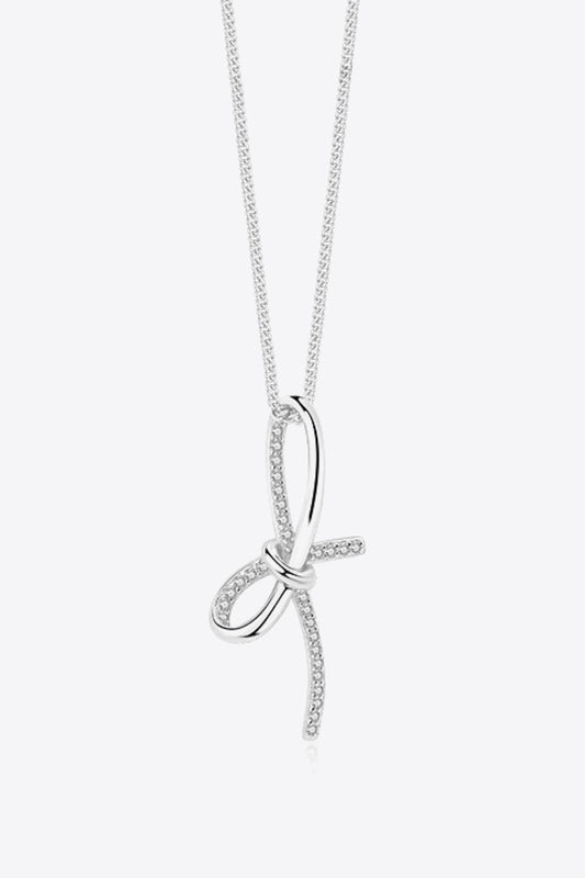 Zircon Bow Pendant Necklace Silver One Size