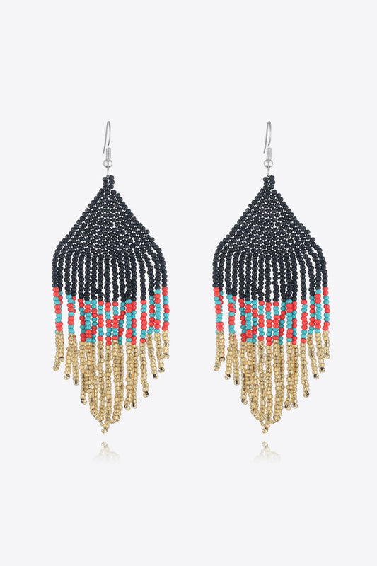 Beaded Dangle Earrings Black One Size