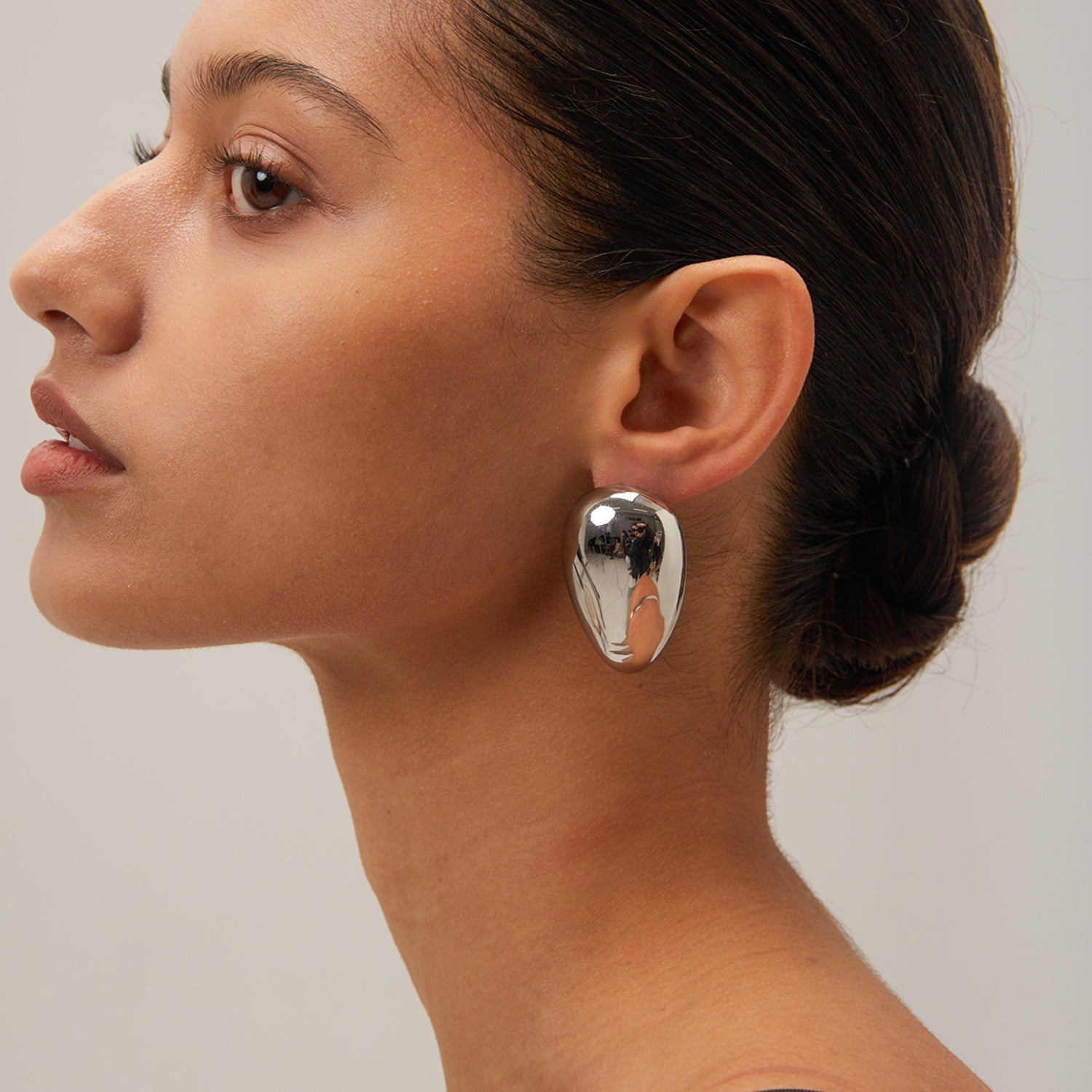 Stainless Steel Teardrop Stud Earrings Silver One Size