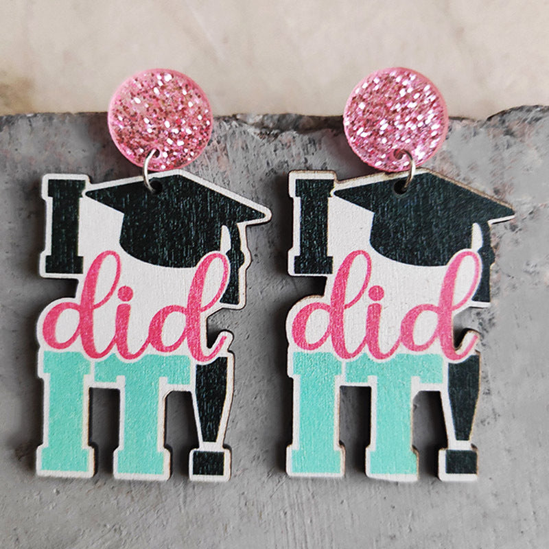 School Theme Wooden Dangle Earrings Style B One Size