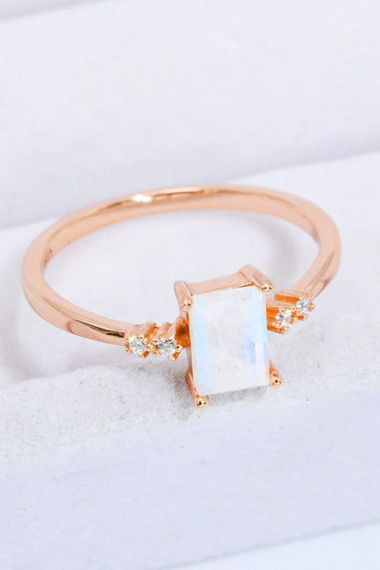 Rectangle Natural Moonstone Ring Rose Gold