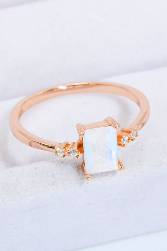 Rectangle Natural Moonstone Ring Rose Gold