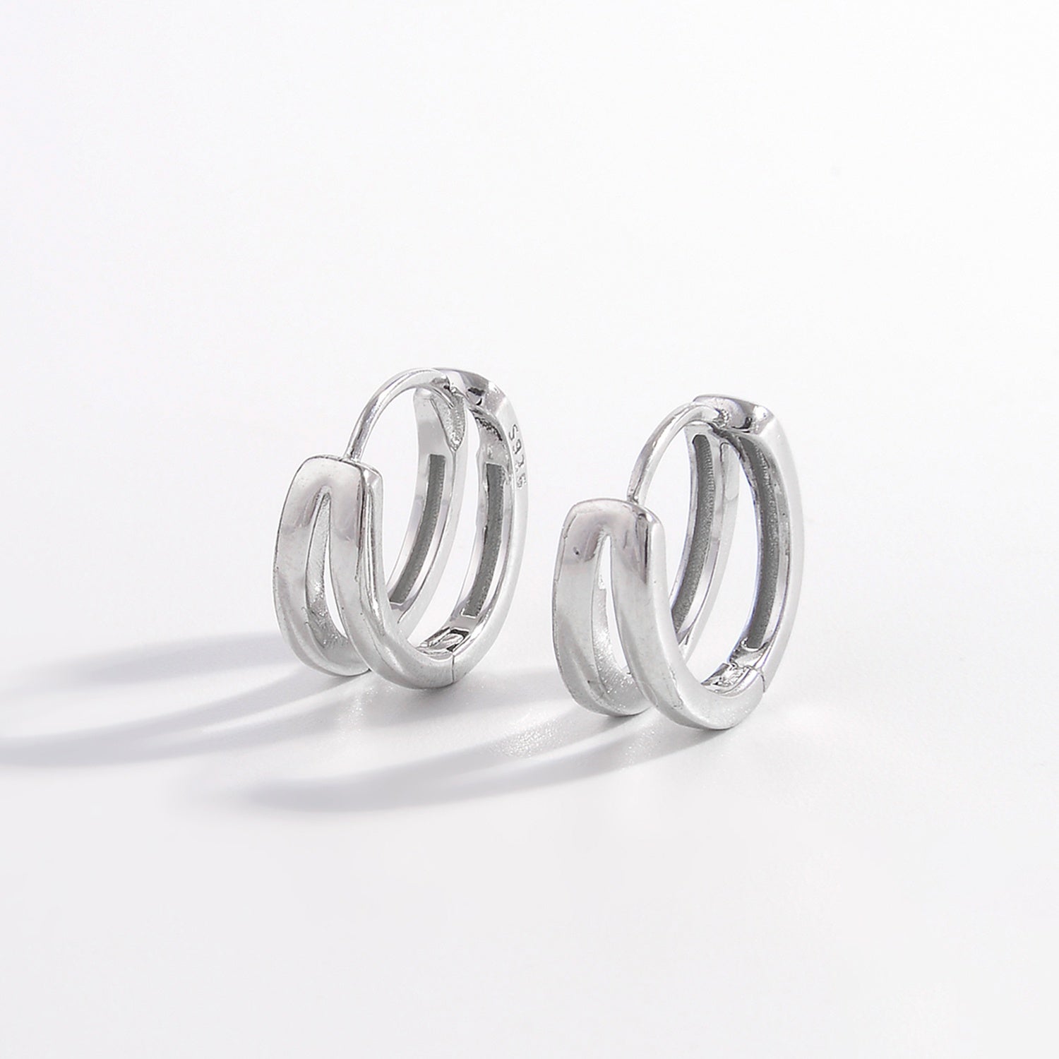 925 Sterling Silver Inlaid Zircon Huggie Earrings Silver One Size