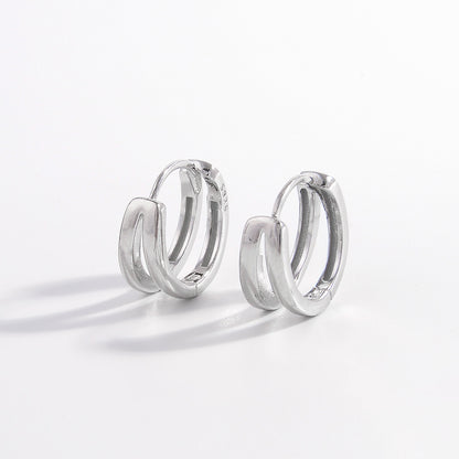 925 Sterling Silver Inlaid Zircon Huggie Earrings Silver One Size