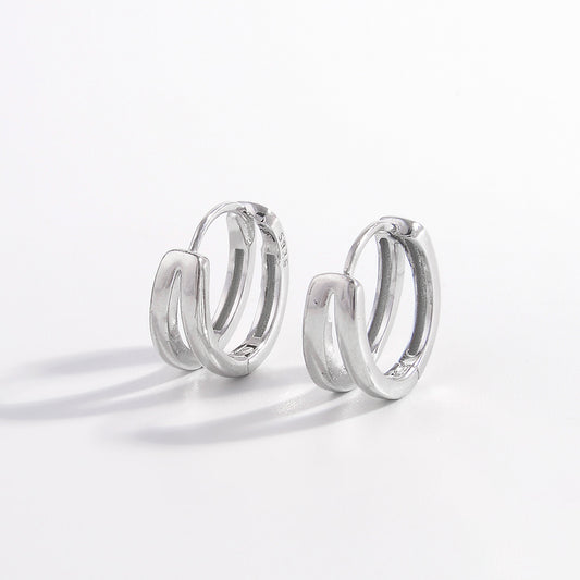 925 Sterling Silver Inlaid Zircon Huggie Earrings Silver One Size