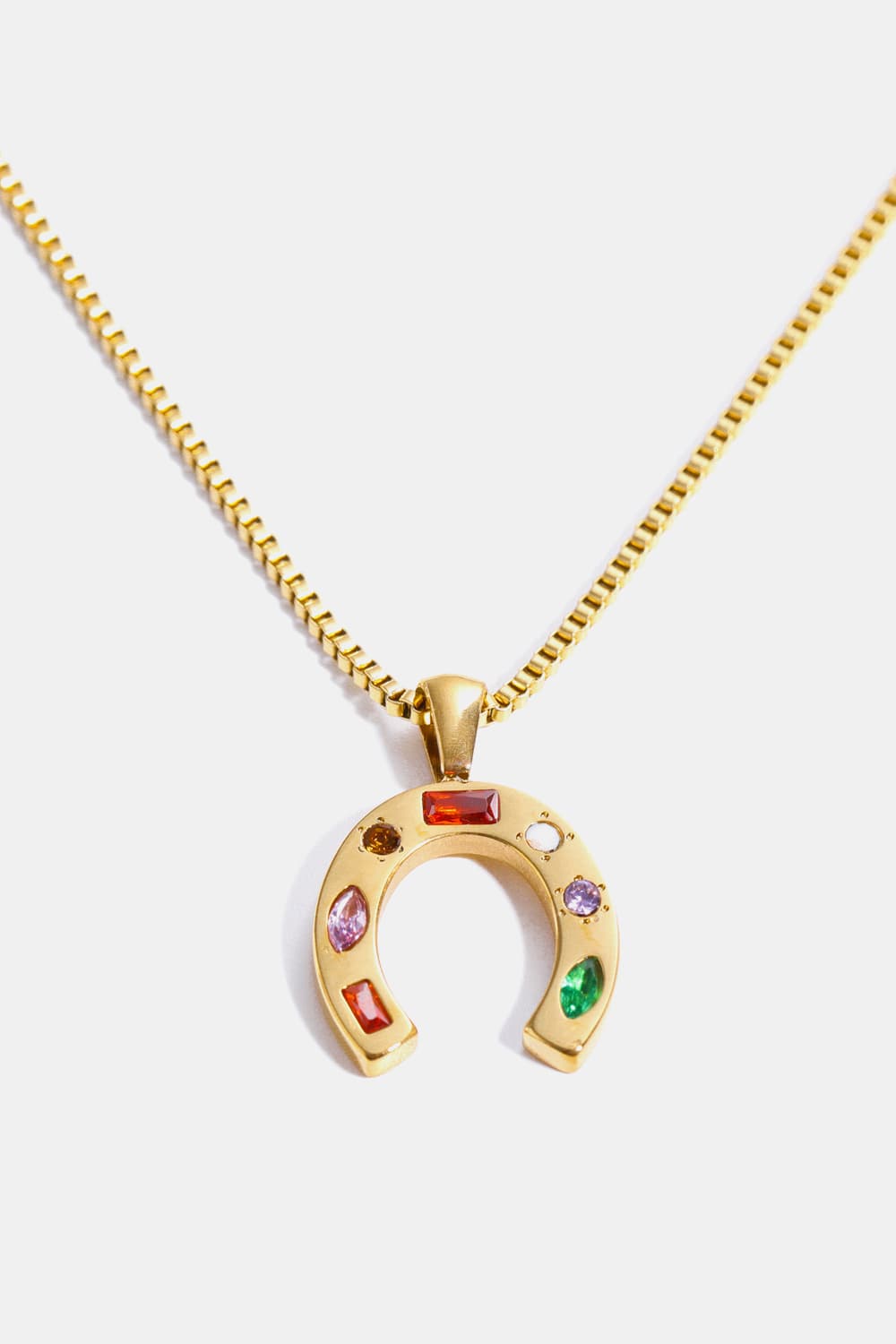 Inlaid Zircon Pendant Stainless Steel Necklace U Gold One Size