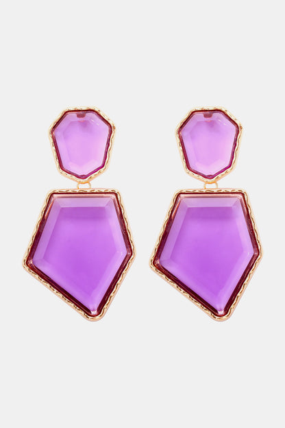 Geometrical Shape Zinc Alloy Frame Resin Dangle Earrings Red-Violet One Size