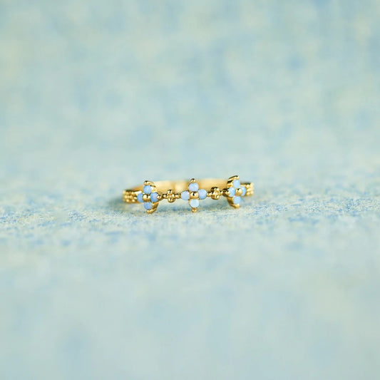925 Sterling Silver Inlaid Zircon Flower Ring Gold