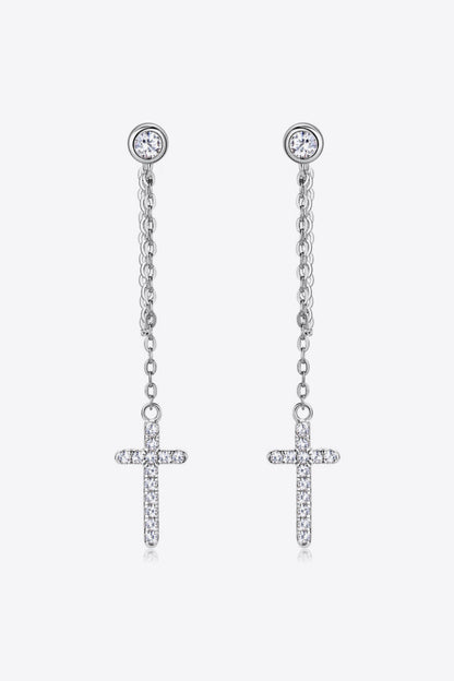 Moissanite 925 Sterling Silver Cross Earrings Silver One Size