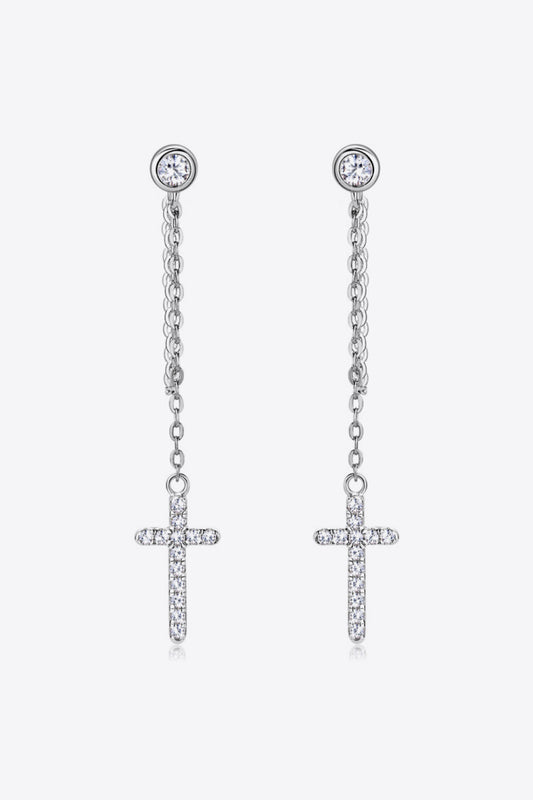 Moissanite 925 Sterling Silver Cross Earrings Silver One Size
