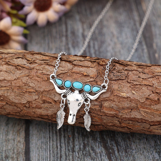 Artificial Turquoise Cow Shape Necklace Silver One Size